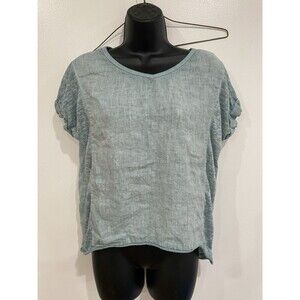 Liabella Womens Sz M High Low Pullover Short Sleeve 100% Linen Top Made In Italy